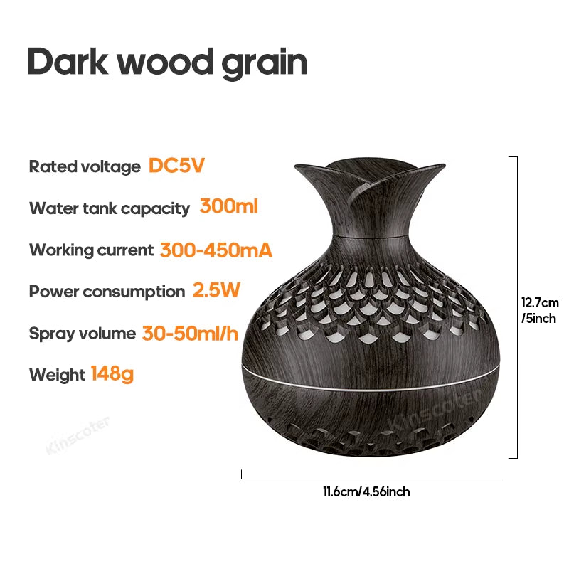 USB Wood Grain Ultrasonic Mist Mini Air Humidifier 7 Color Led Night Light Home Office Portable Humidifier