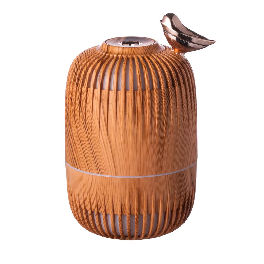 Portable Wood Grain Small Hollow Bird Cage Smart Cool Mist 7 Colors Ultrasonic Air Wood Humidifier for Car Bedrooms